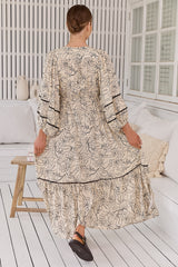 JAASE - Catalonia Maxi Dress: Batwing Sleeve Button Down Smock Dress in Eloise Print