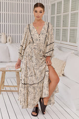 JAASE - Catalonia Maxi Dress: Batwing Sleeve Button Down Smock Dress in Eloise Print