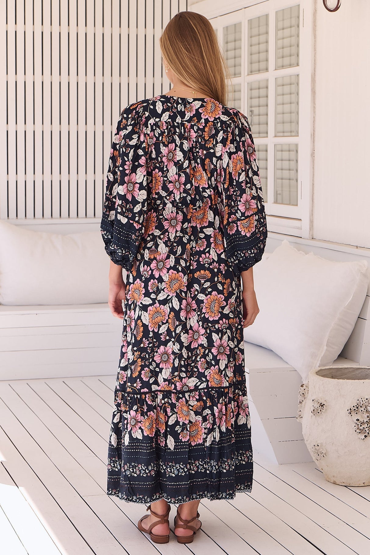 JAASE - Catalonia Maxi Dress: Batwing Sleeve Button Down Smock Dress in Shania Print