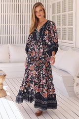 JAASE - Catalonia Maxi Dress: Batwing Sleeve Button Down Smock Dress in Shania Print