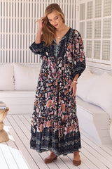 JAASE - Catalonia Maxi Dress: Batwing Sleeve Button Down Smock Dress in Shania Print