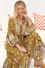 JAASE - Catalonia Maxi Dress: Batwing Sleeve Button Down Smock Dress in Emre Print