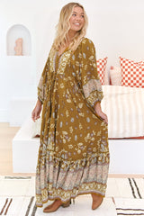 JAASE - Catalonia Maxi Dress: Batwing Sleeve Button Down Smock Dress in Emre Print