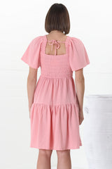 Catrice Mini Dress - Short Sleeve Milkmaid Neckline Dress in Pink