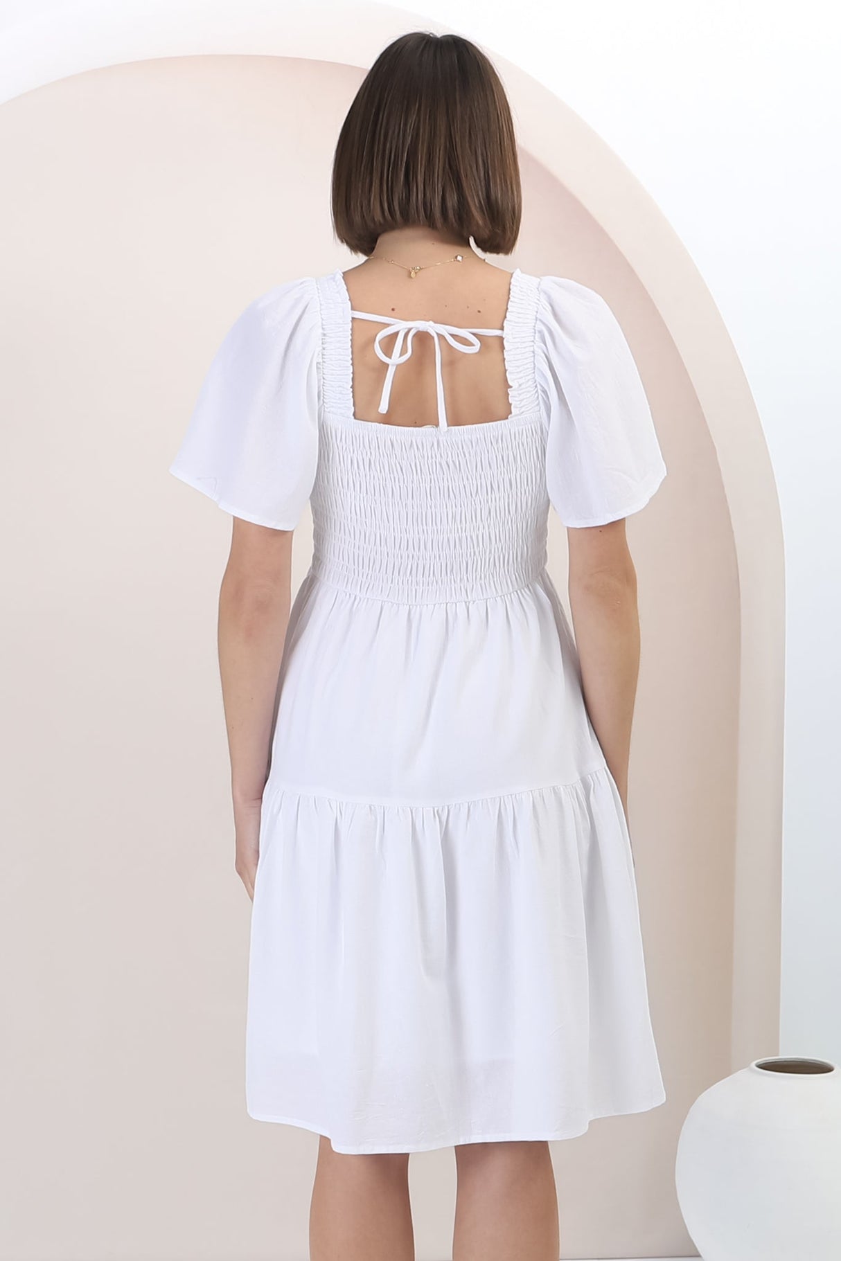 Catrice Mini Dress - Short Sleeve Milkmaid Neckline Dress in White