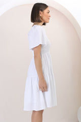 Catrice Mini Dress - Short Sleeve Milkmaid Neckline Dress in White