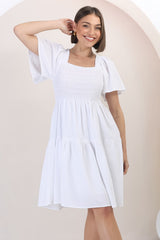 Catrice Mini Dress - Short Sleeve Milkmaid Neckline Dress in White