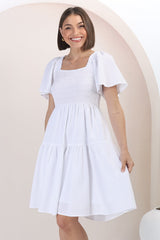 Catrice Mini Dress - Short Sleeve Milkmaid Neckline Dress in White