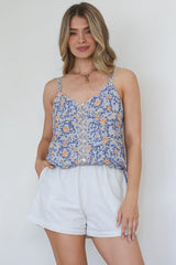 Caty Top - Adjustable Strap Buttoned Down Cami in Keani Print