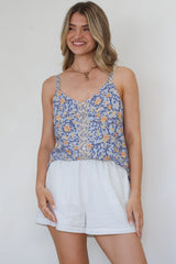 Caty Top - Adjustable Strap Buttoned Down Cami in Keani Print