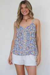 Caty Top - Adjustable Strap Buttoned Down Cami in Keani Print