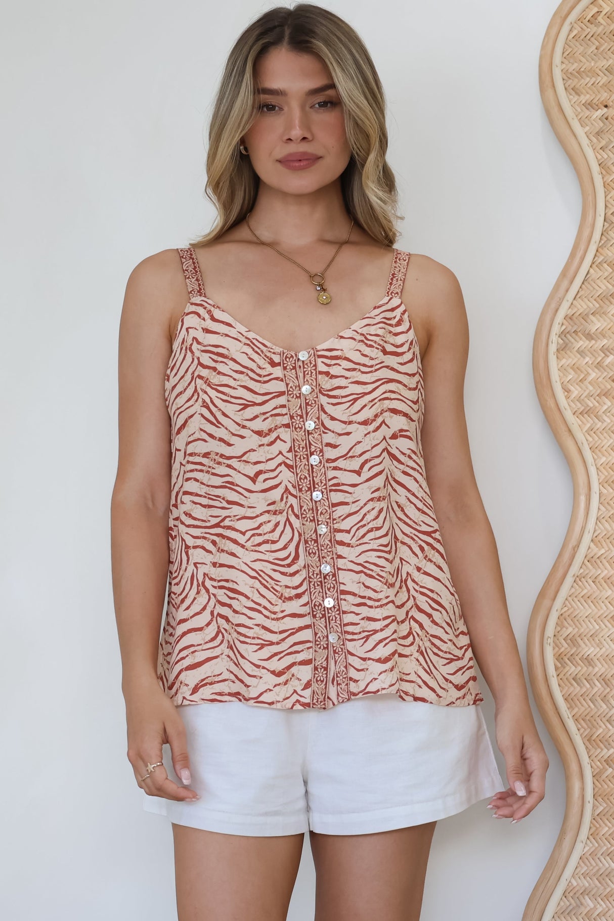 Caty Top - Adjustable Strap Buttoned Down Cami in Chiara Print