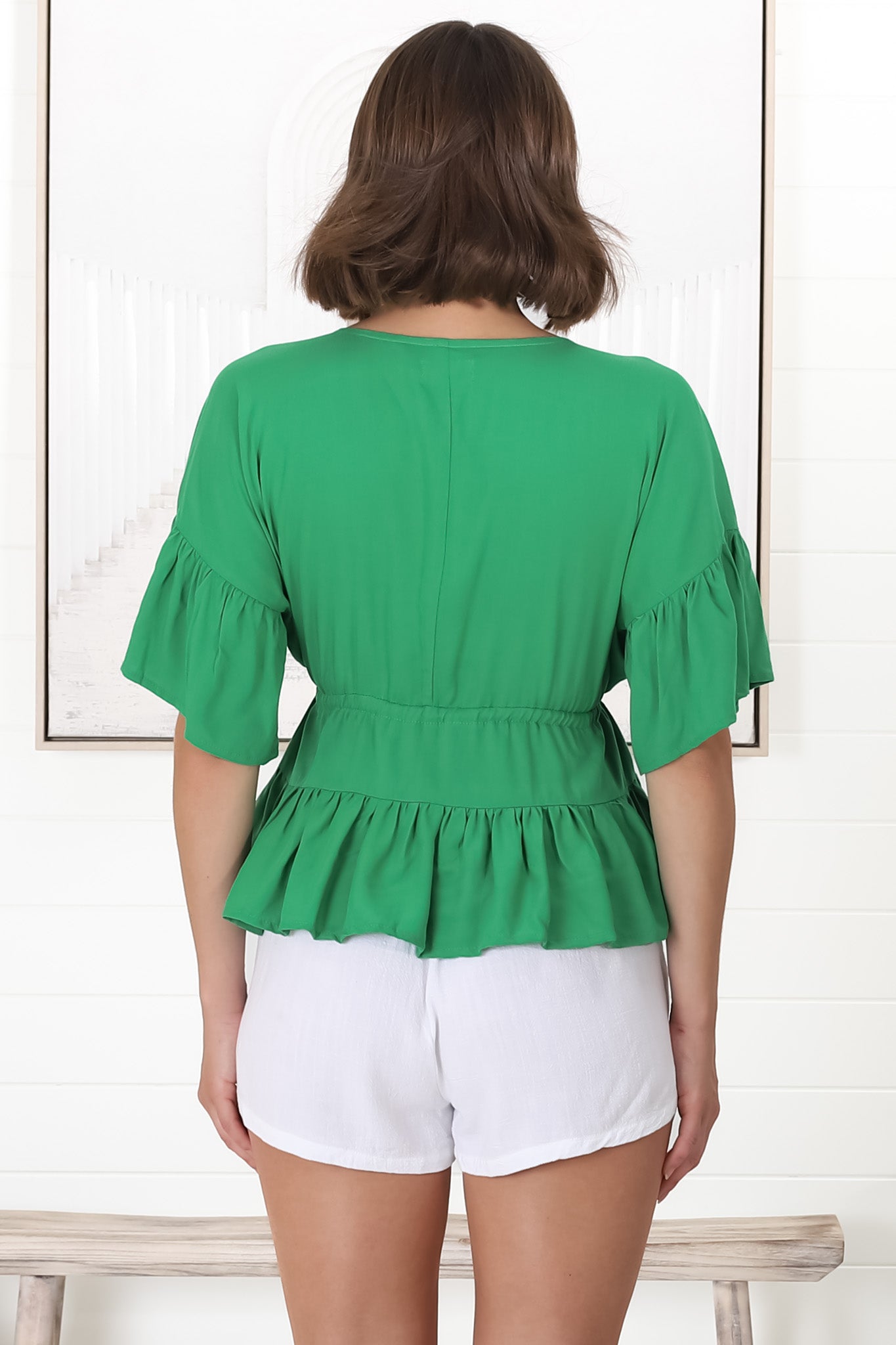 Celeste Top - Pull In Underbust Tiered Top with V Neckline in Green