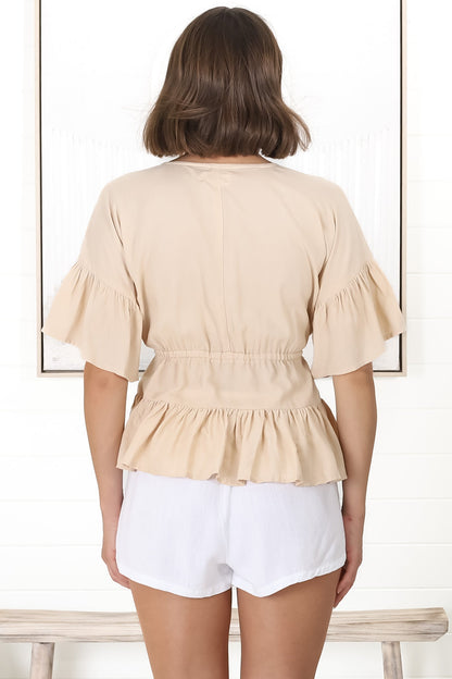 Celeste Top - Pull In Underbust Tiered Top with V Neckline in Sand