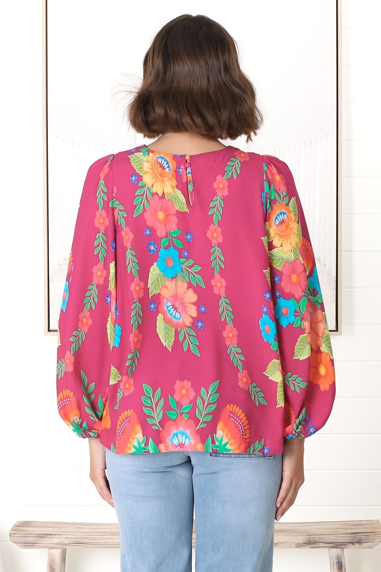 Celle Blouse - Pull Over Top with Long Balloon Sleeves in Octavia Print