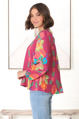 Celle Blouse - Pull Over Top with Long Balloon Sleeves in Octavia Print