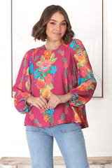 Celle Blouse - Pull Over Top with Long Balloon Sleeves in Octavia Print