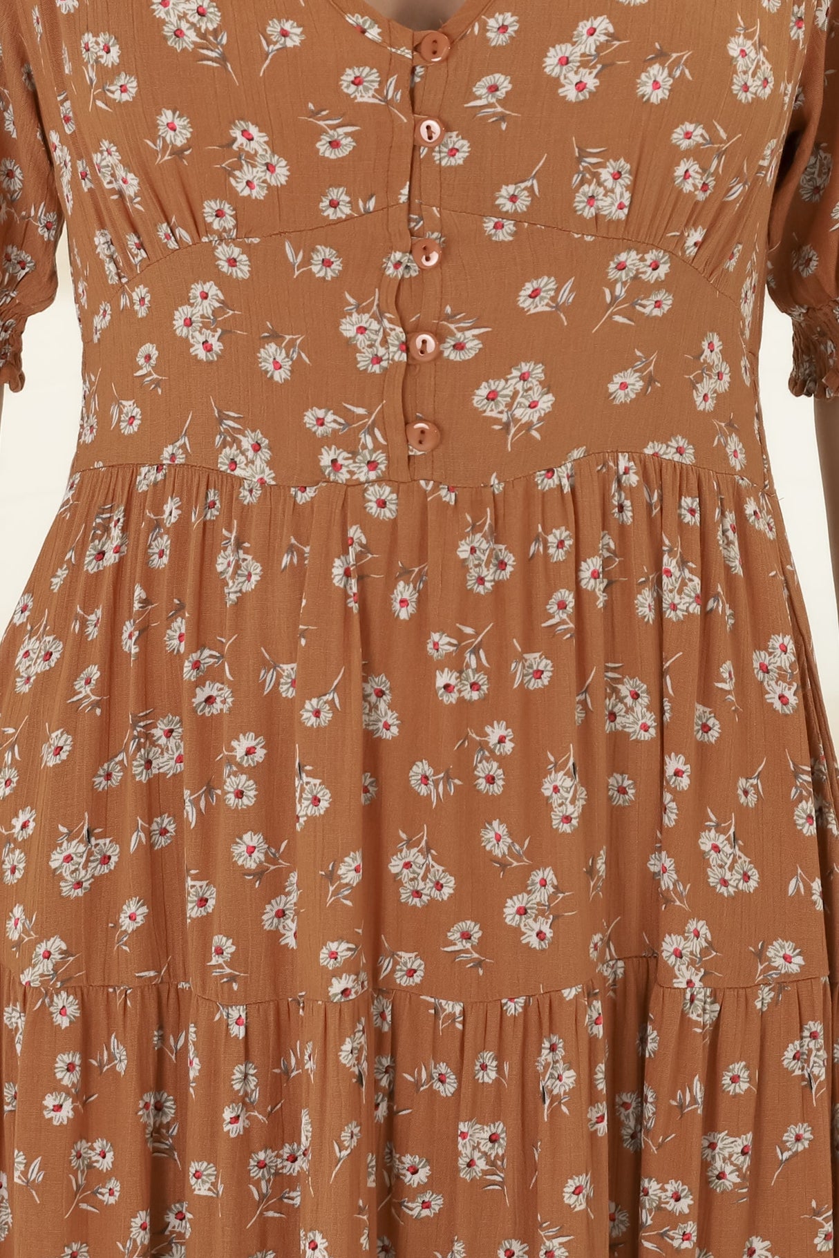 Cellini Maxi Dress - A-Line Dress with Short Balloon Sleeves in Shai Print Rust