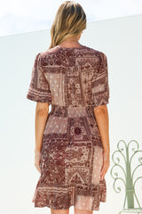 Cerise Mini Dress - V Neck Button-Front A Line Dress with Flutter Sleeves in Westwood Print