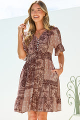 Cerise Mini Dress - V Neck Button-Front A Line Dress with Flutter Sleeves in Westwood Print