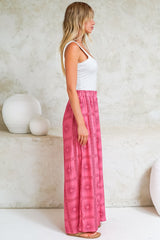 Channing Pants - High Waisted Wide-Leg Pants with Pockets in Astra Print Pink