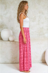 Channing Pants - High Waisted Wide-Leg Pants with Pockets in Astra Print Pink