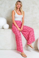 Channing Pants - High Waisted Wide-Leg Pants with Pockets in Astra Print Pink