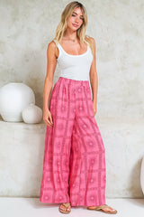 Channing Pants - High Waisted Wide-Leg Pants with Pockets in Astra Print Pink