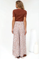 Channing Pants - High Waisted Wide-Leg Pants with Pockets in Dasher Print Brown