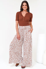 Channing Pants - High Waisted Wide-Leg Pants with Pockets in Dasher Print Brown