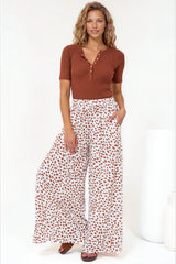 Channing Pants - High Waisted Wide-Leg Pants with Pockets in Dasher Print Brown