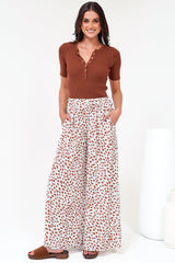 Channing Pants - High Waisted Wide-Leg Pants with Pockets in Dasher Print Brown