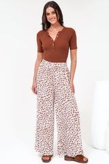 Channing Pants - High Waisted Wide-Leg Pants with Pockets in Dasher Print Brown