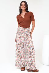 Channing Pants - High Waisted Wide-Leg Pants with Pockets in Dasher Print Brown