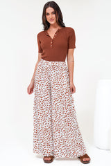 Channing Pants - High Waisted Wide-Leg Pants with Pockets in Dasher Print Brown