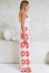 Channing Pants - High Waisted Wide-Leg Pants with Pockets in Solar Print Red
