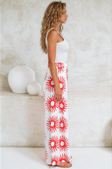 Channing Pants - High Waisted Wide-Leg Pants with Pockets in Solar Print Red