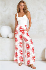 Channing Pants - High Waisted Wide-Leg Pants with Pockets in Solar Print Red