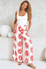 Channing Pants - High Waisted Wide-Leg Pants with Pockets in Solar Print Red