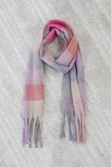 Chaplin Scarf - Soft Cozy Wrap Scarf Check Print in Pink Multi