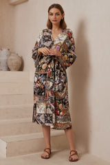 Charee Kimono - Wrap Kimono with Waist Tie in Elaine Print