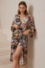 Charee Kimono - Wrap Kimono with Waist Tie in Elaine Print