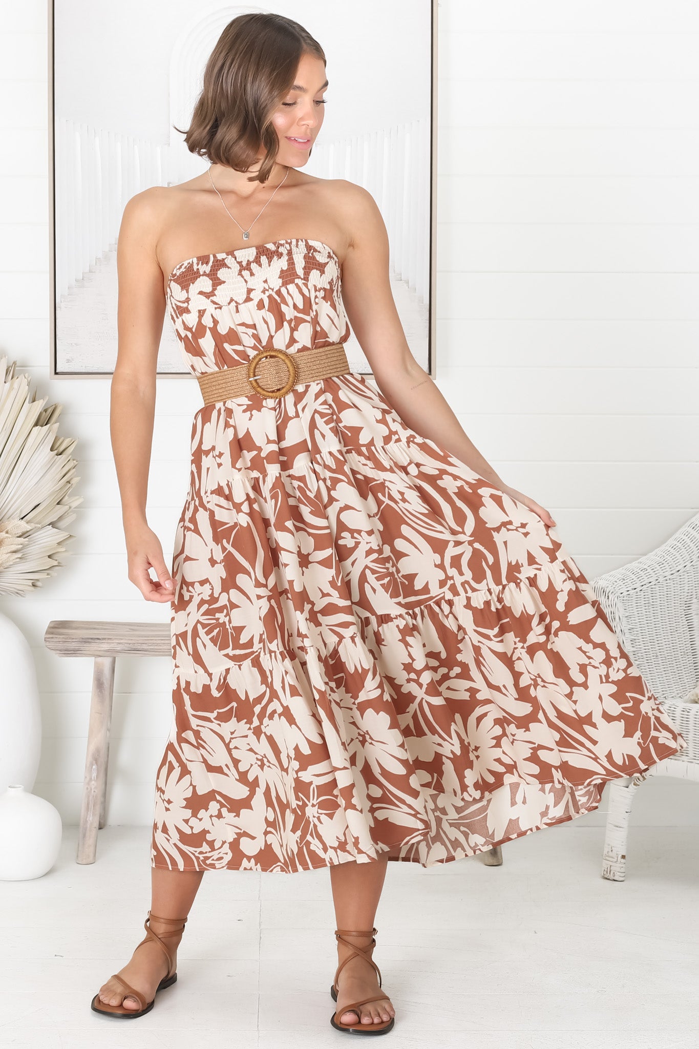 Charis Maxi Skirt/Midi Dress - Shirred Waistband Tiered Skirt or Dress in Rust