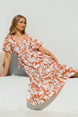Charis Midi Dress - Pull In V Neckline Dress With Cap Balloon Sleeves