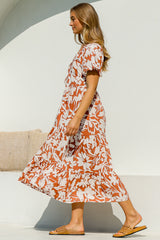 Charis Midi Dress - Pull In V Neckline Dress With Cap Balloon Sleeves
