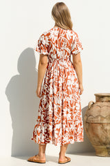 Charis Midi Dress - Pull In V Neckline Dress With Cap Balloon Sleeves