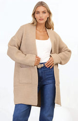 Charles Cardigan - Open Front Knit Cardigan with Pockets in Camel