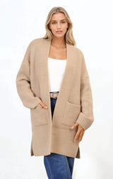 Charles Cardigan - Open Front Knit Cardigan with Pockets in Camel