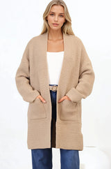 Charles Cardigan - Open Front Knit Cardigan with Pockets in Camel