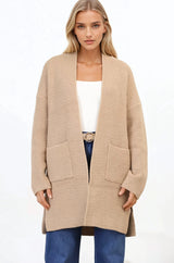 Charles Cardigan - Open Front Knit Cardigan with Pockets in Camel